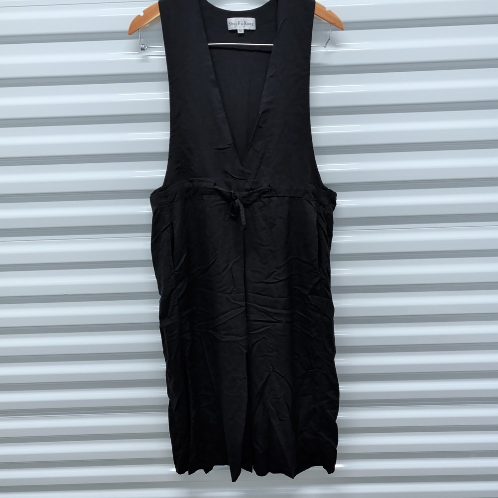 Shui Fu Rong Size M Women Black Wide Leg V-Neck Drawstring Jumpsuit Romper — photo 3